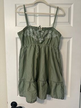 Hollister Sage Green Mini Dress with White Floral Embroidery